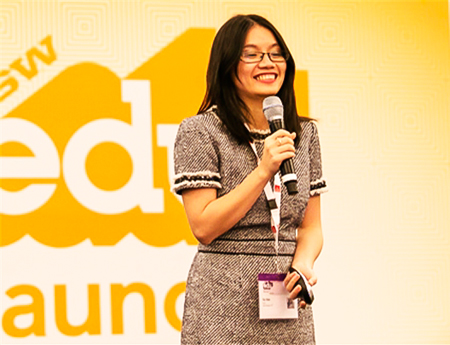 Hồng Vũ thuyết trình tại cuộc thi SXSWedu Launch