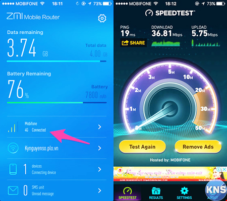Tốc độ phát Wi-Fi từ SIM 4G tương đối nhanh