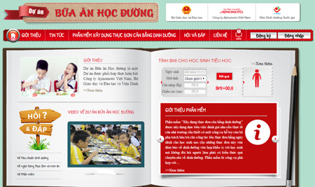 Giao diện website Dự án Bữa ăn học đường