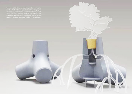   Hạt giống được đựng trong các hộp thủy sinh đặc biệt, rễ được phát triển thông qua 3 lỗ hở được đặt sẵn khi chế tạo TetraPot, sức nặng và độ bám của rễ cùng bê tông giúp TetraPot đạt được tính ổn định