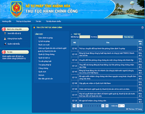 Sở Tư pháp Khánh Hòa cung cấp 17 dịch vụ công trực tuyến mức độ 3