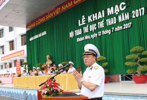 Rear Admiral Pham Xuan Diep speaking at opening ceremony.