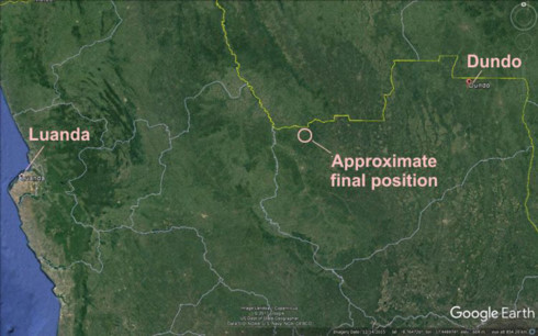 Vị trí chiếc máy bay gặp nạn ở giữa quãng đường từ Dundo đến Luanda.