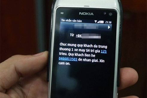 Lừa đảo trúng thưởng qua tin nhắn