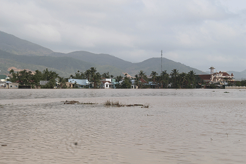 Nước bao vây một khu dân cư ở xã Vĩnh Trung (TP. Nha Trang)