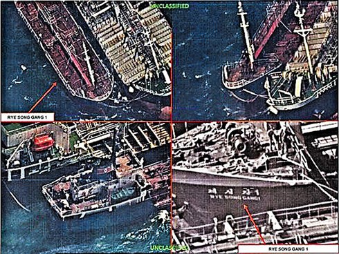 Ảnh chụp vệ tinh cho thấy tàu hàng Trung Quốc và tàu hàng Triều Tiên mua bán dầu trên biển Hoàng Hải - Ảnh: CHOSUN ILBO.