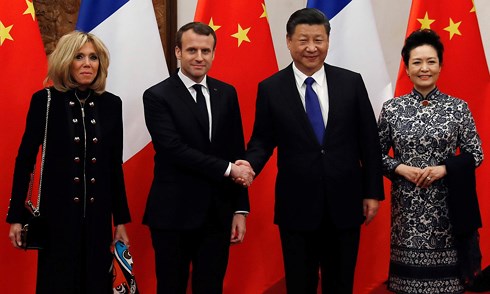 Tổng thống Pháp Emmanuel Macron (thứ 2 từ trái qua) đã có cuộc hội kiến với Chủ tịch Trung Quốc Tập Cận Bình. Ảnh: AFP/Getty.