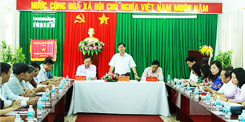 Đồng chí Nguyễn Tấn Tuân phát biểu tại buổi làm việc. 