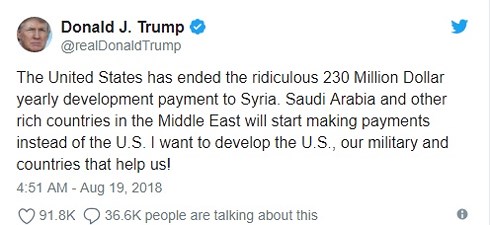 Tổng thống Trump chỉ đích danh nước nào phải chi tiền tái thiết Syria