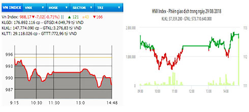 Diễn biến VN-Index và HNX-Index phiên giao dịch ngày 29-8.