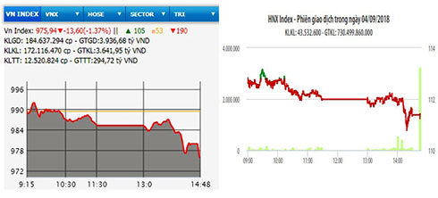  Diễn biến VN-Index và HNX-Index phiên giao dịch ngày 4-9.