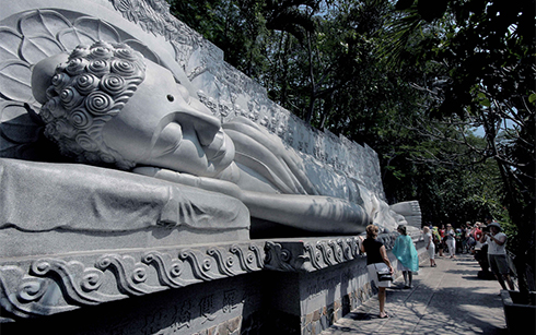 Reclining Buddha Statue, 17 meters long and 5 meters high, at Long Son Pagoda 