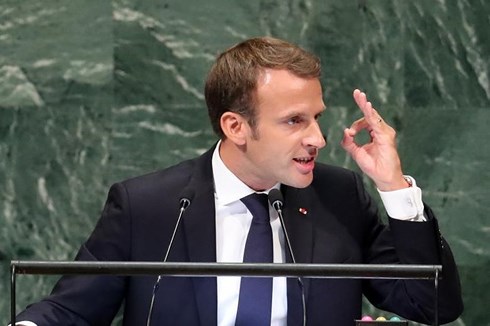 Tổng thống Pháp Emmanuel Macron phát biểu trước Đại Hội đồng. Ảnh: Reuters.