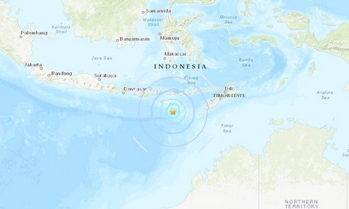 Vị trí tâm chấn trận động đất 5,9 độ lúc 6h59 ngày 2/10. Đồ họa: USGS.