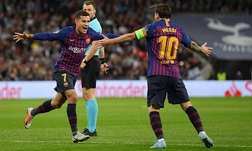 Coutinho đóng góp một trong những bàn thắng nhanh nhất của Barca tại Champions League. Ảnh: Reuters.
