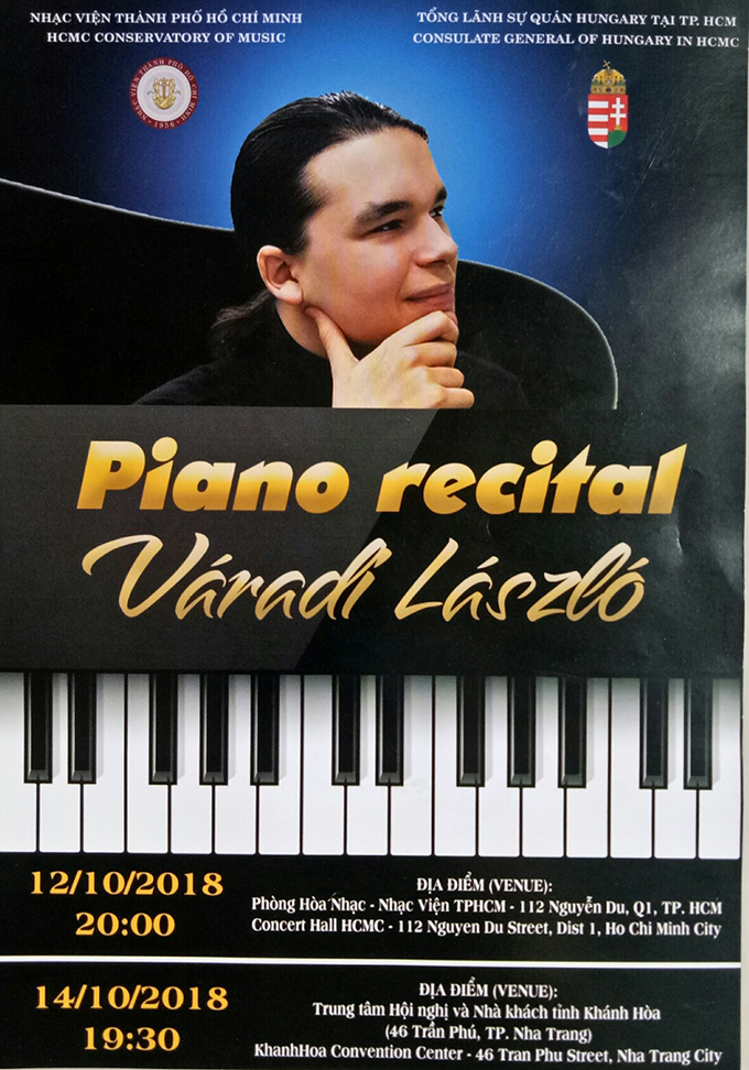 Hình ảnh giới thiệu về đêm hòa nhạc piano của nghệ sĩ Váradi László. 