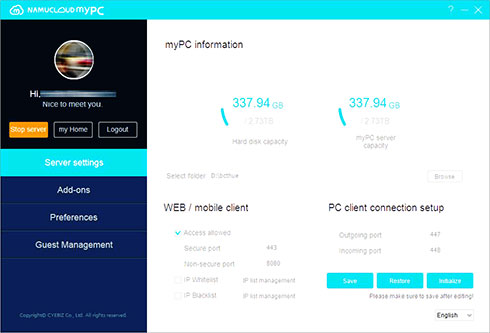 Giao diện Namuclound trên máy tính