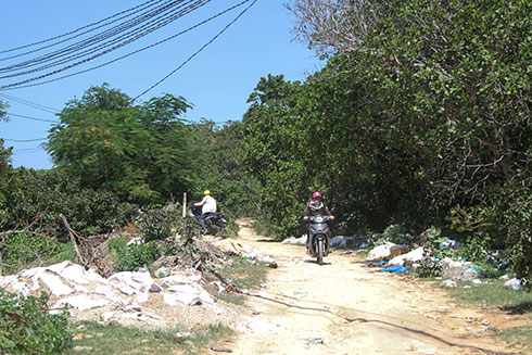 Khu vực đường Lê Duẩn (đoạn chưa mở rộng) bị các đối tượng đổ trộm vỏ ốc, vỏ sò gây ô nhiễm.