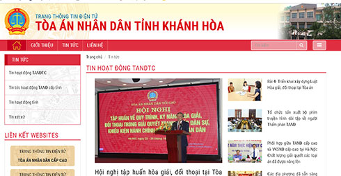 Giao diện trang thông tin điện tử TAND tỉnh Khánh Hòa. 