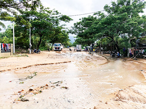Đường trong Khu tái định cư Đất Lành ngập đất.