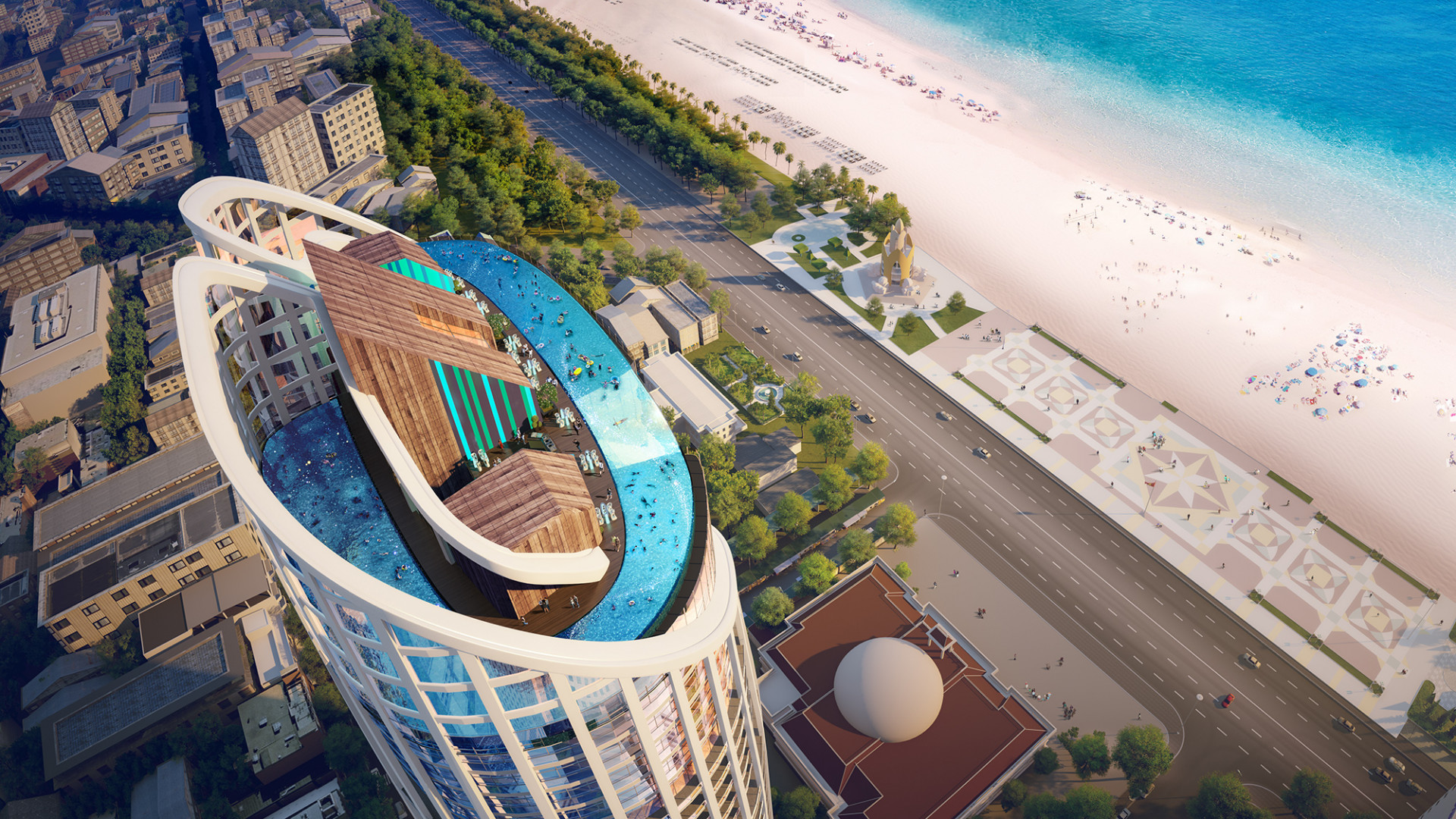 Bể bơi nước mặn vô cực trong suốt nằm ở tầng cao nhất dự án Panorama trở thành biểu tượng du lịch mới của thành phố Nha Trang