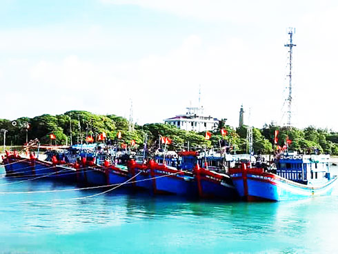 Tàu cá ngư dân neo đậu chắc chắn ở âu tàu đảo Song Tử Tây.