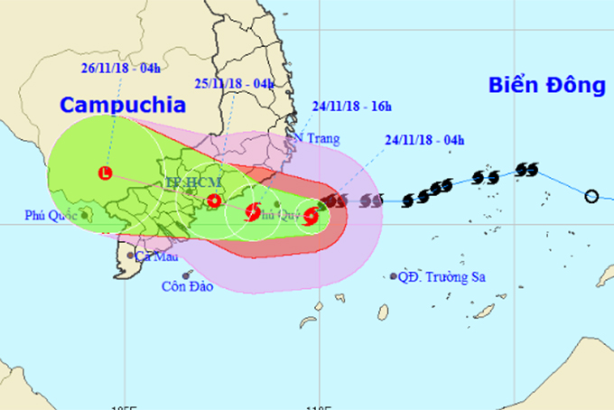 Bão số 9 có xu hướng dịch chuyển xuống phía Nam