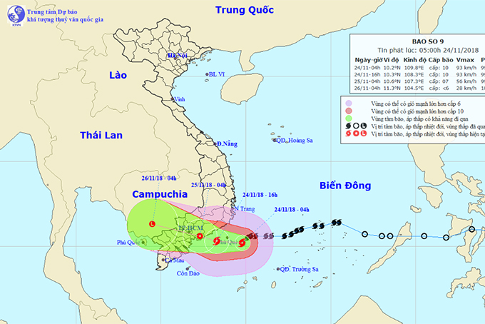 Dự báo từ nay đến 26-11 lượng mưa phổ biến ở Khánh Hòa từ 200-300mm