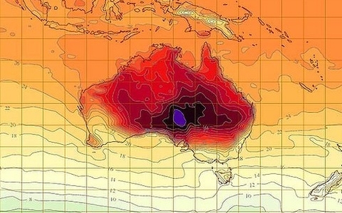 Bản đồ nhiệt ở Australia. Ảnh: Newsfeed.