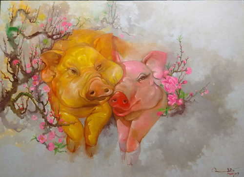 Tác phẩm  "Tình xuân " của họa sĩ Đặng Thu An.