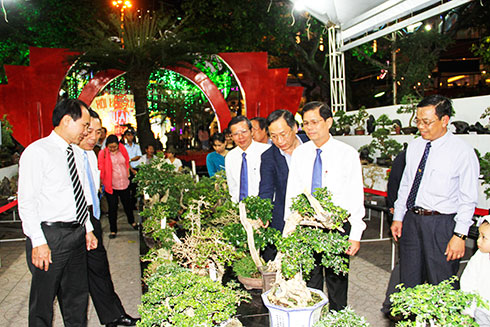 Các đồng chí lãnh đạo tỉnh và TP. Nha Trang đi tham quan không gian Hội Hoa xuân.