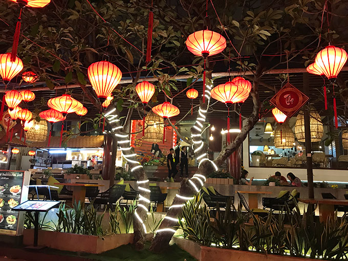 Red lanterns at a hotel on Tran Phu Street