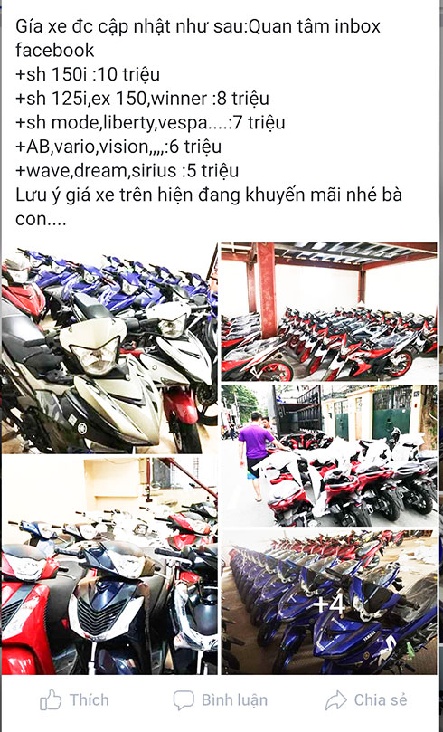 Rao bán xe máy giá rẻ trên mạng xã hội.