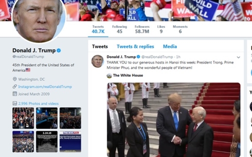(Ảnh chụp màn hình trang Twitter cá nhân của Tổng thống Trump hôm 28/2).