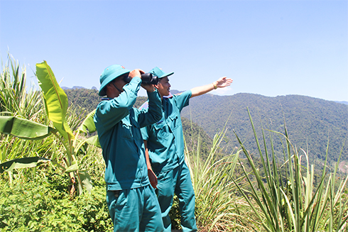 Lực lượng của Công ty TNHH một thành viên Lâm sản Khánh Hòa canh coi lửa rừng. Ảnh: BKH