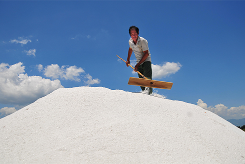 Diêm dân Ninh Hòa sản xuất muối. Ảnh: BKH