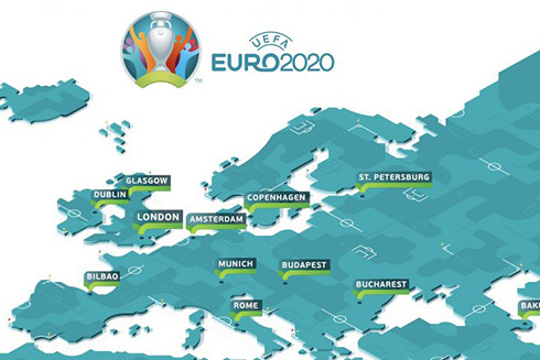 Euro 2020 sẽ được tổ chức ở khoảng 13 thành phố rải khắp châu Âu, từ Bilbao của Tây Ban Nha cho đến Baku của Azerbaijan.