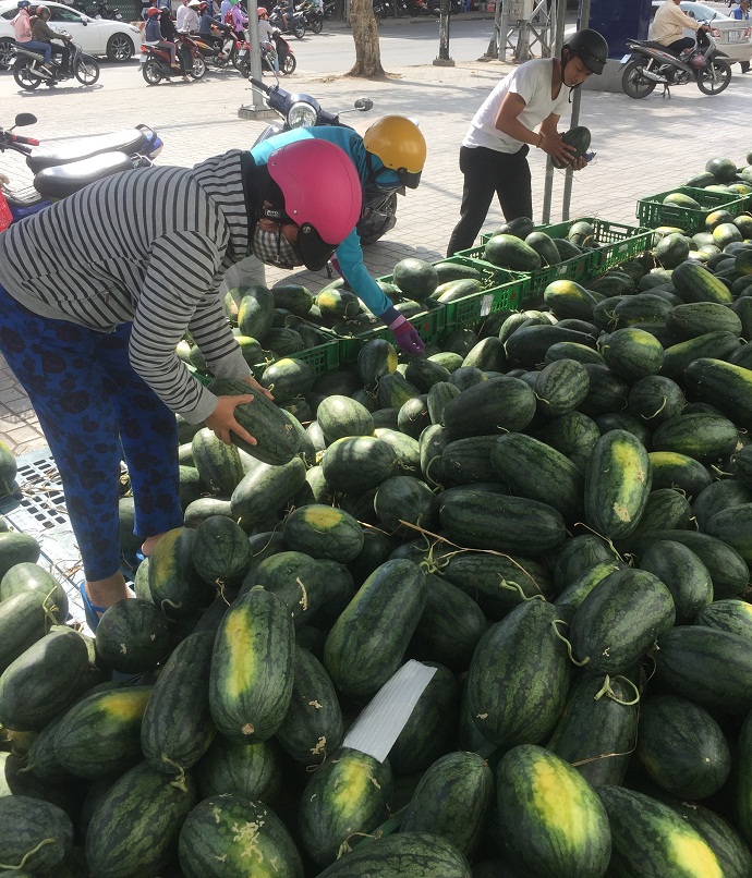 Người dân mua ủng hộ dưa hấu cho nông dân Phú Yến tại Siêu thị Co.opmart Nha Trang