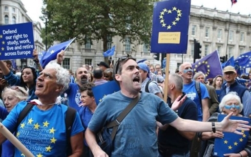 Một cuộc biểu tình phản đối Brexit. Ảnh: BBC.