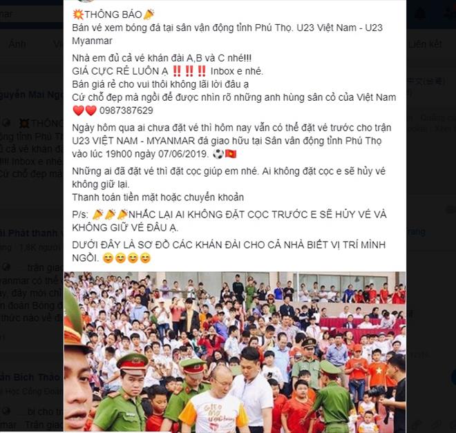 Các trang mạng xã hội sớm rao bán vé theo dõi trận đấu của U23 Việt Nam.