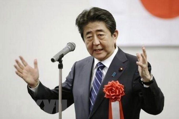Thủ tướng Shinzo Abe phát biểu tại cuộc họp của LDP ở Yamaguchi. (Ảnh: Kyodo/TTXVN)