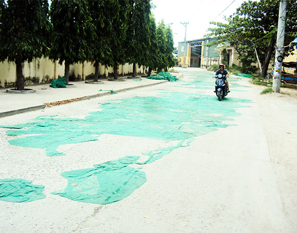 Phơi lưới trên đường