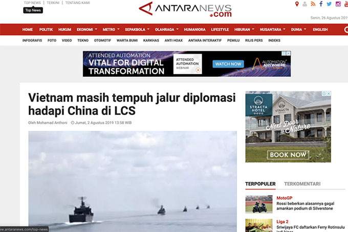 Bài báo của Hãng thông tấn Antaranews (Ảnh chụp màn hình)
