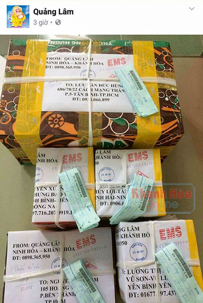 Các vận đơn thuốc được Quảng Lâm gửi qua đường bưu điện.