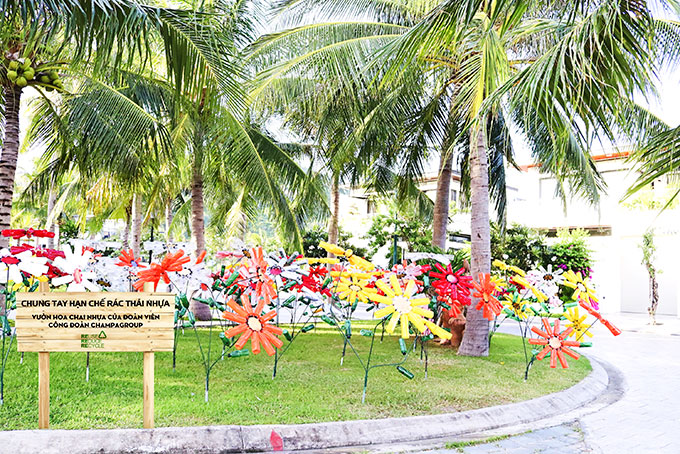 Flowers made by used plastic bottle in Champa Island Nha Trang