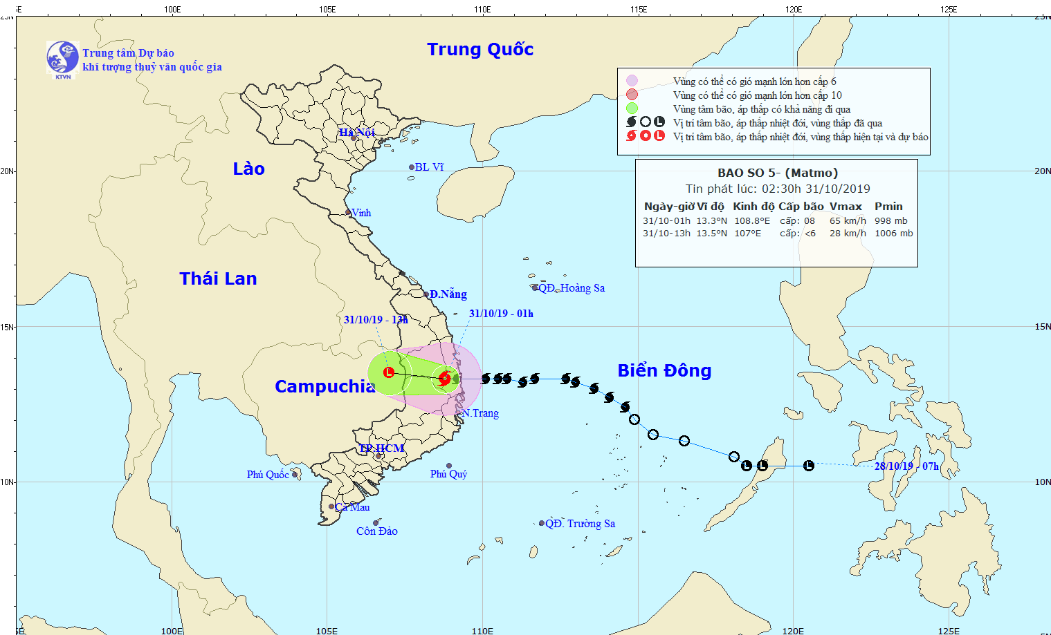 Bão số 5 đi vào đất liền các tỉnh Bình Định - Phú Yên