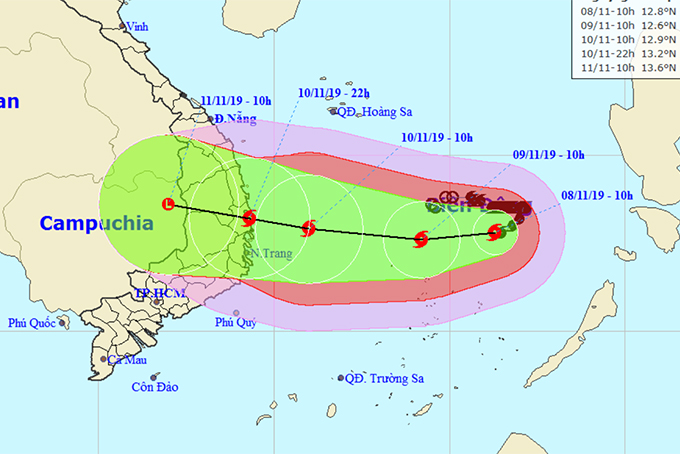 Vị trí và hướng di chuyển của bão số 6