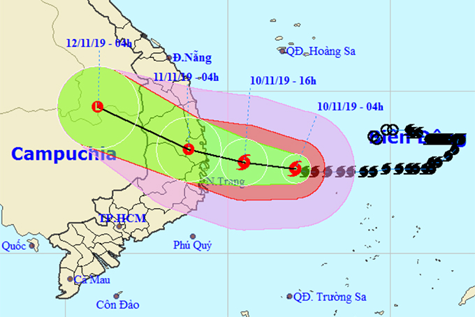 Bão số 6 cách bờ biển các tỉnh từ Quảng Ngãi đến Khánh Hòa khoảng 300km