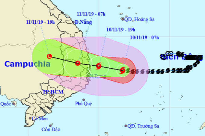 Bão số 6 cách bờ biển Bình Định đến Khánh Hòa khoảng 260km, giật cấp 13