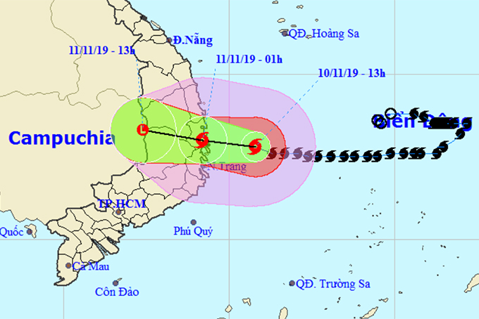 Bão số 6 cách bờ biển từ Bình Định đến Khánh Hòa khoảng 170km, giật cấp 13